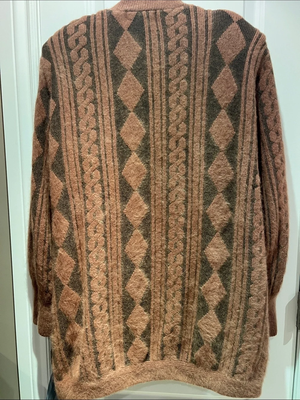 Vintage-Women's Knit & Lined Cardigan Sweater - Tan & Charcoal 65% Angora - Picture 2 of 12